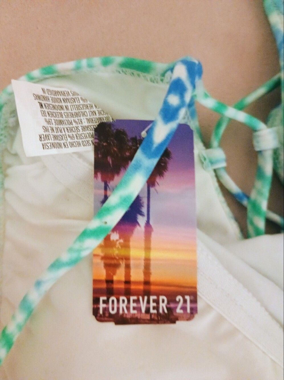 Forever 21 NWT Lace Up Back Green & Blue One-Piece Swimsuit - Picture 7 of 8
